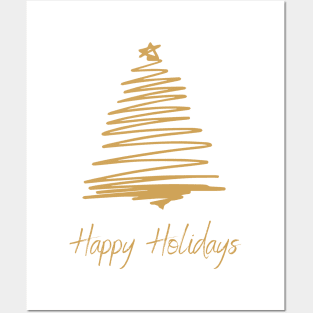 Happy holidays, golden tree, Merry Christmas, Christmas tree, text, christmas wishes, simple wishes Posters and Art